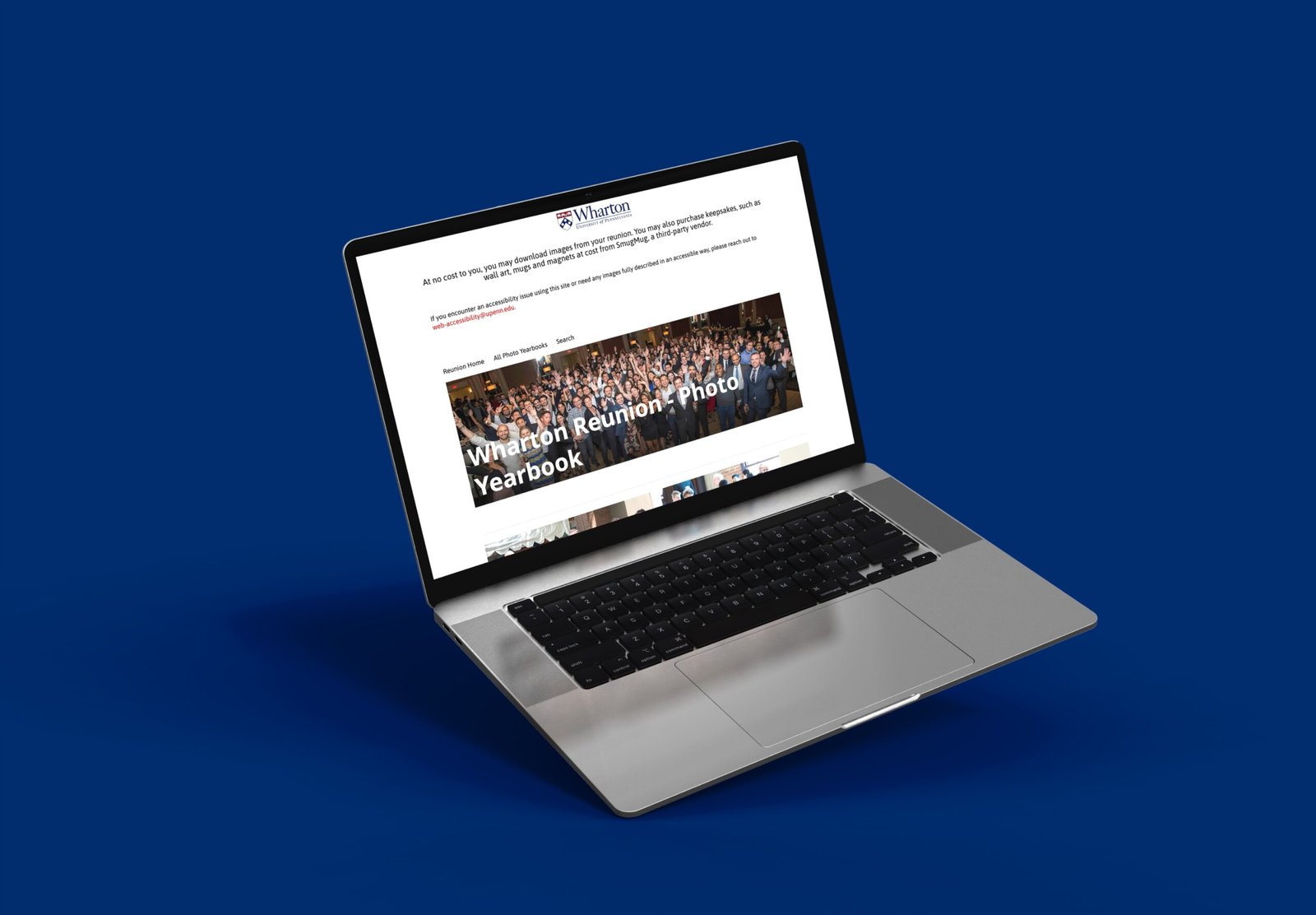 Laptop with Wharton reunion SmugMug on screen